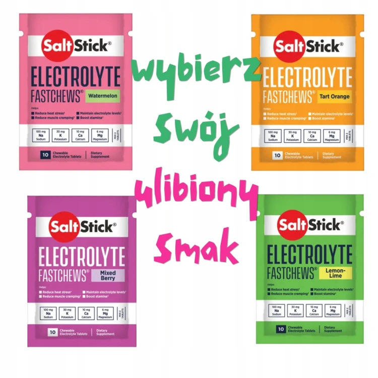SaltStick FastChews Elektrolity Jagodowe 10szt Skurcze Bieganie