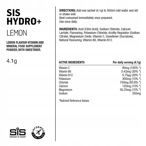 SIS Napój Elektrolitowy Hydro+ Drink Mix Elektrolity Cytryna saszetki x 6