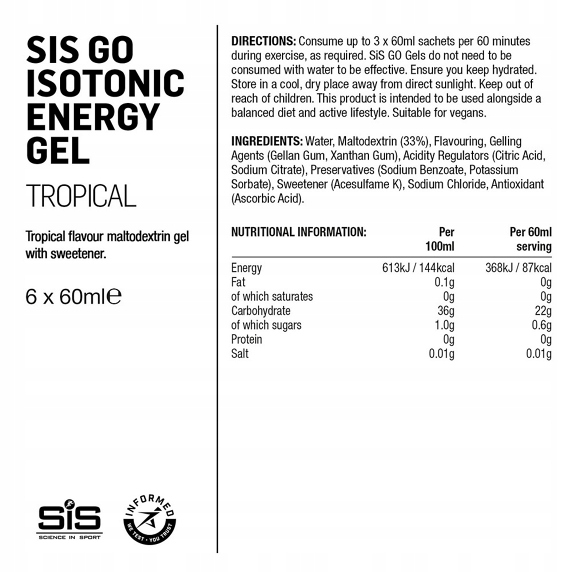 SiS GO Isotonic Energy Żel Energetyczny Tropikalny 6x60ml