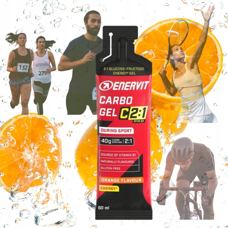 Żel energetyczny Enervit Carbo gel C2:1 PRO smak pomarańczy 60 ml 40g Węgli