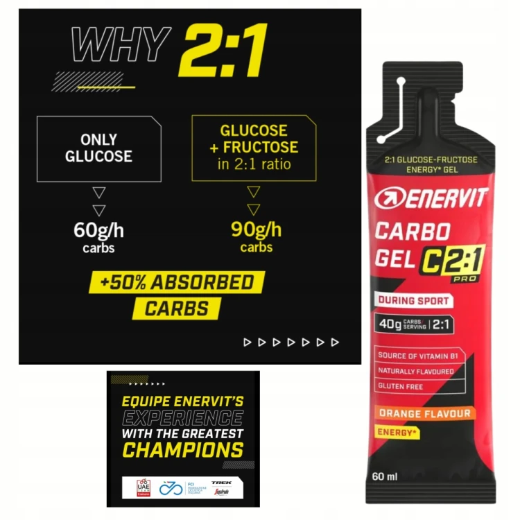 Żel energetyczny Enervit Carbo gel C2:1 PRO smak pomarańczy 60 ml 40g Węgli