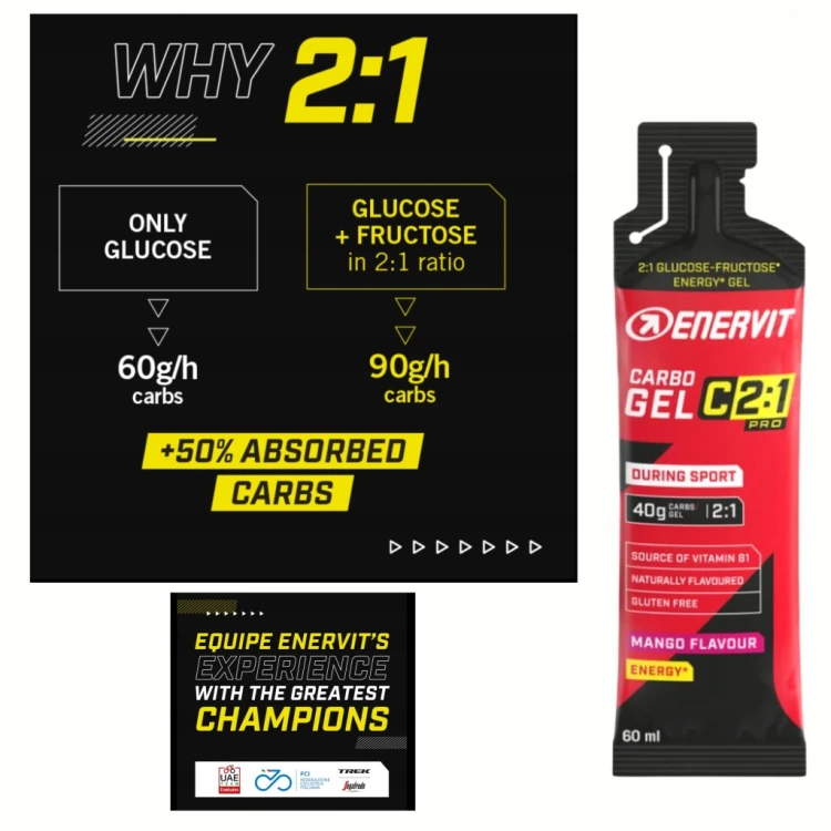 Żel energetyczny Enervit Carbo gel C2:1 PRO smak mango 60 ml 40g Węgli
