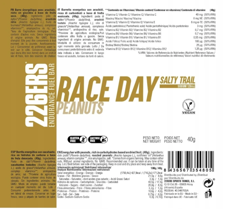 226ERS RACE DAY BAR 40g Salty Trail Baton Energetyczny Orzech Bez Chemii