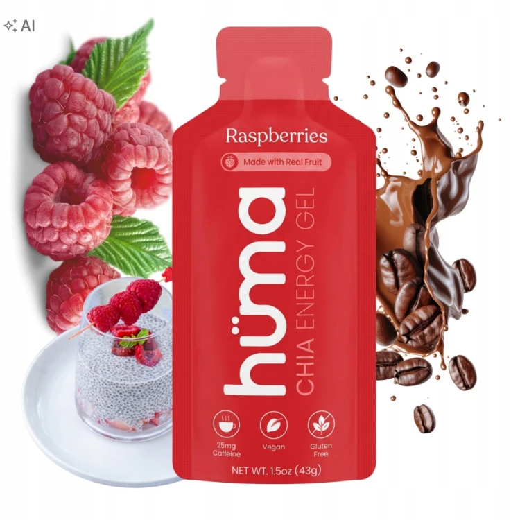 HUMA Żel Energetyczny CHIA Malina KOFEINA 25mg 43g Naturalny Bieg Maraton