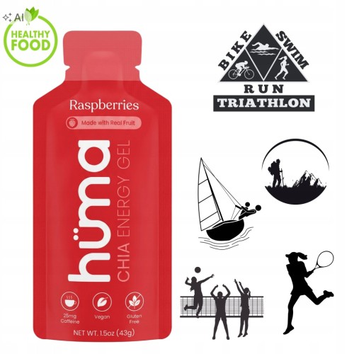 HUMA Żel Energetyczny CHIA Malina KOFEINA 25mg 43g Naturalny Bieg Maraton