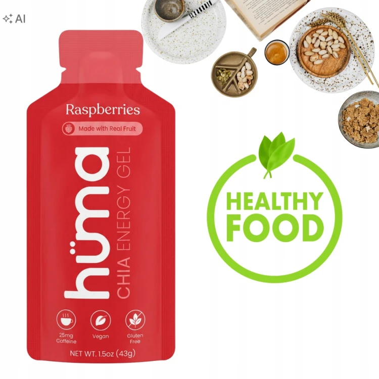 HUMA Żel Energetyczny CHIA Malina KOFEINA 25mg 43g Naturalny Bieg Maraton